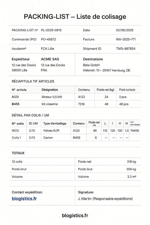 packing list
