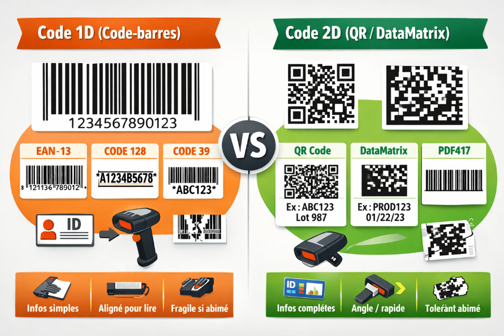 infographie : scan code 1D vs- scan code 2D